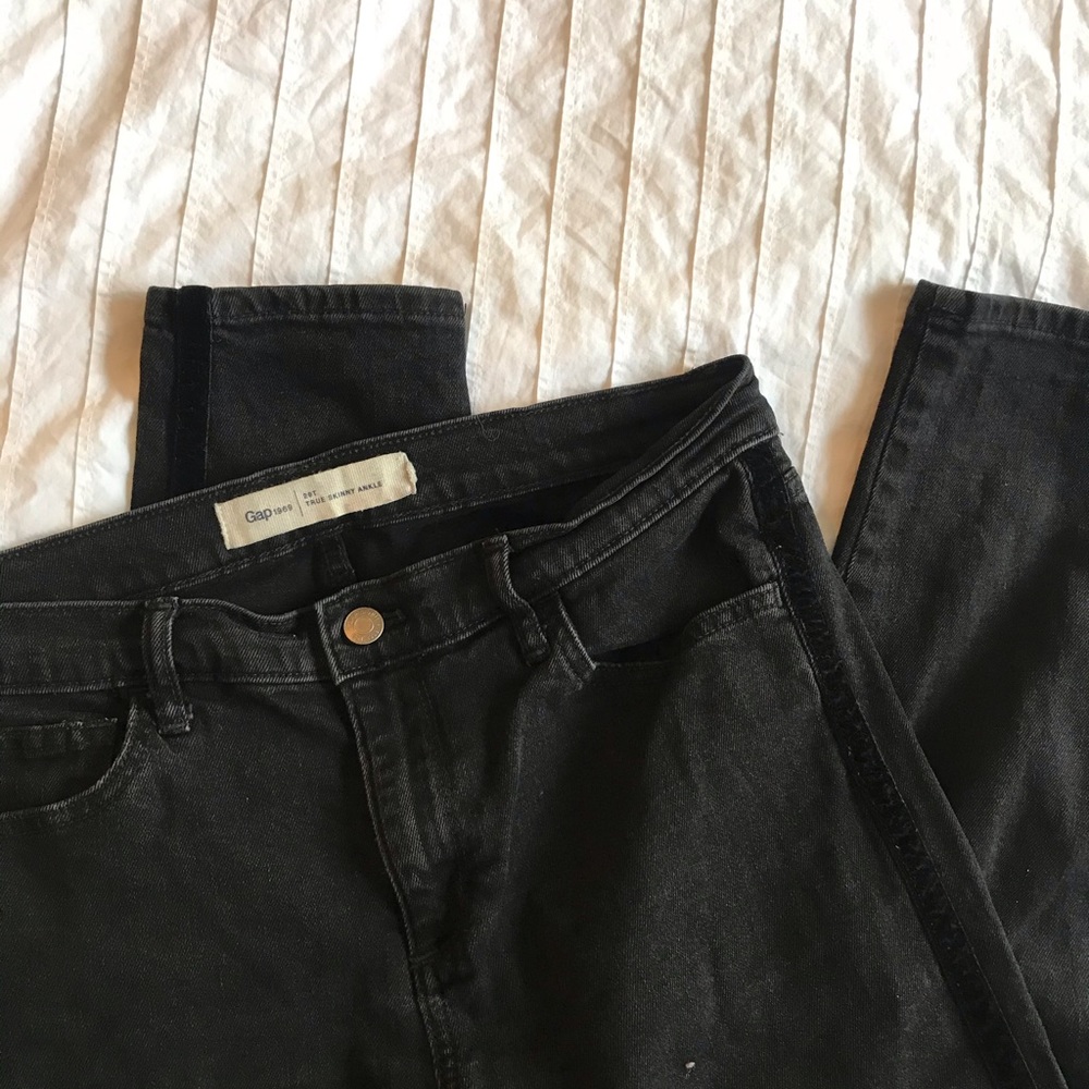 Tall Black Skinny Jeans with Velvet Stripe on Side